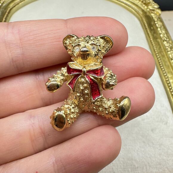 Vintage Gold Toned Teddy Bear Pin Brooch - Picture 1 of 4